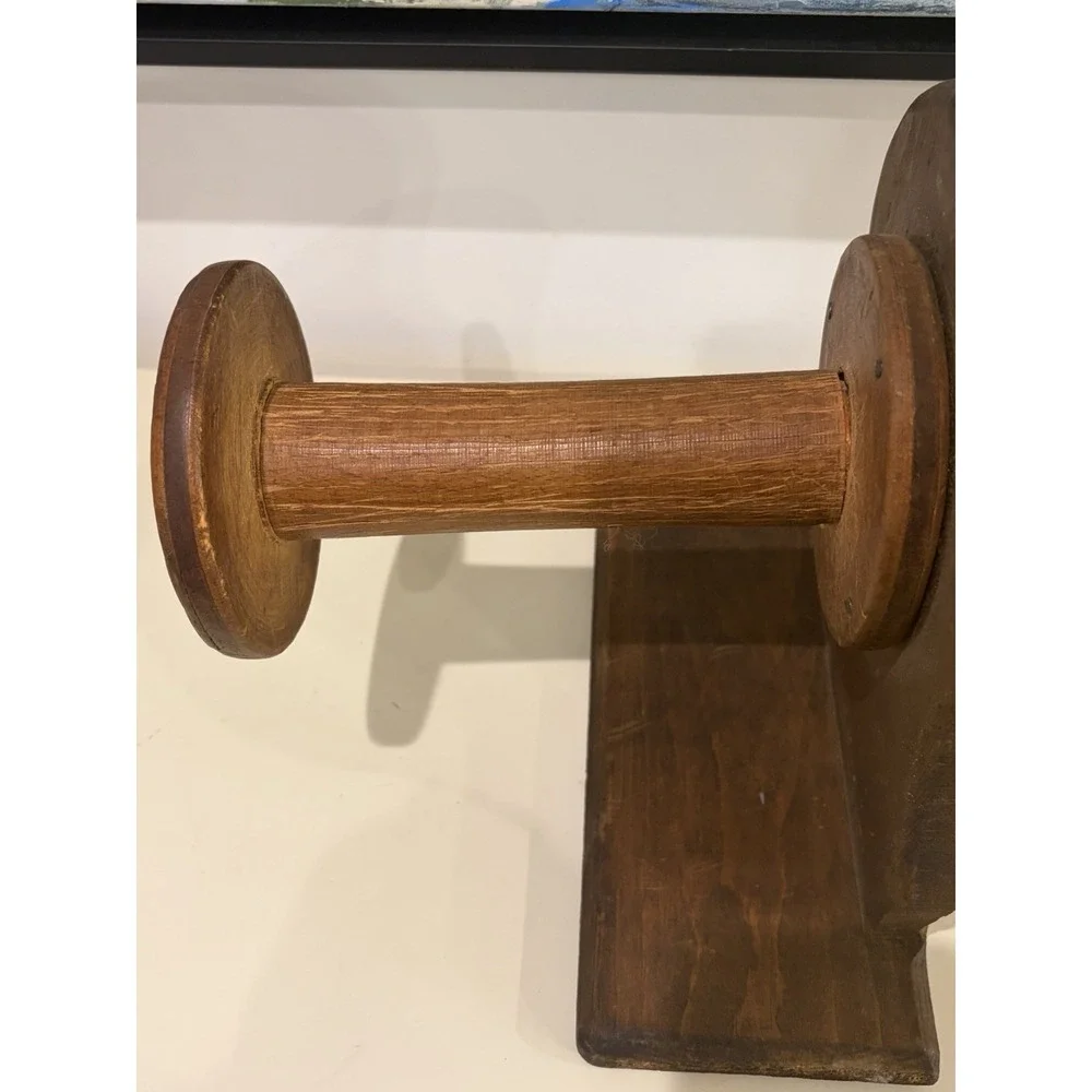 Vintage Primitive Wooden Spool Holder Wall Mount Rustic Farmhouse Twine String
